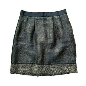 Ann Taylor LOFT Wool Blend Tweed Metallic Panel Mini Skirt Black Gold Size 2
